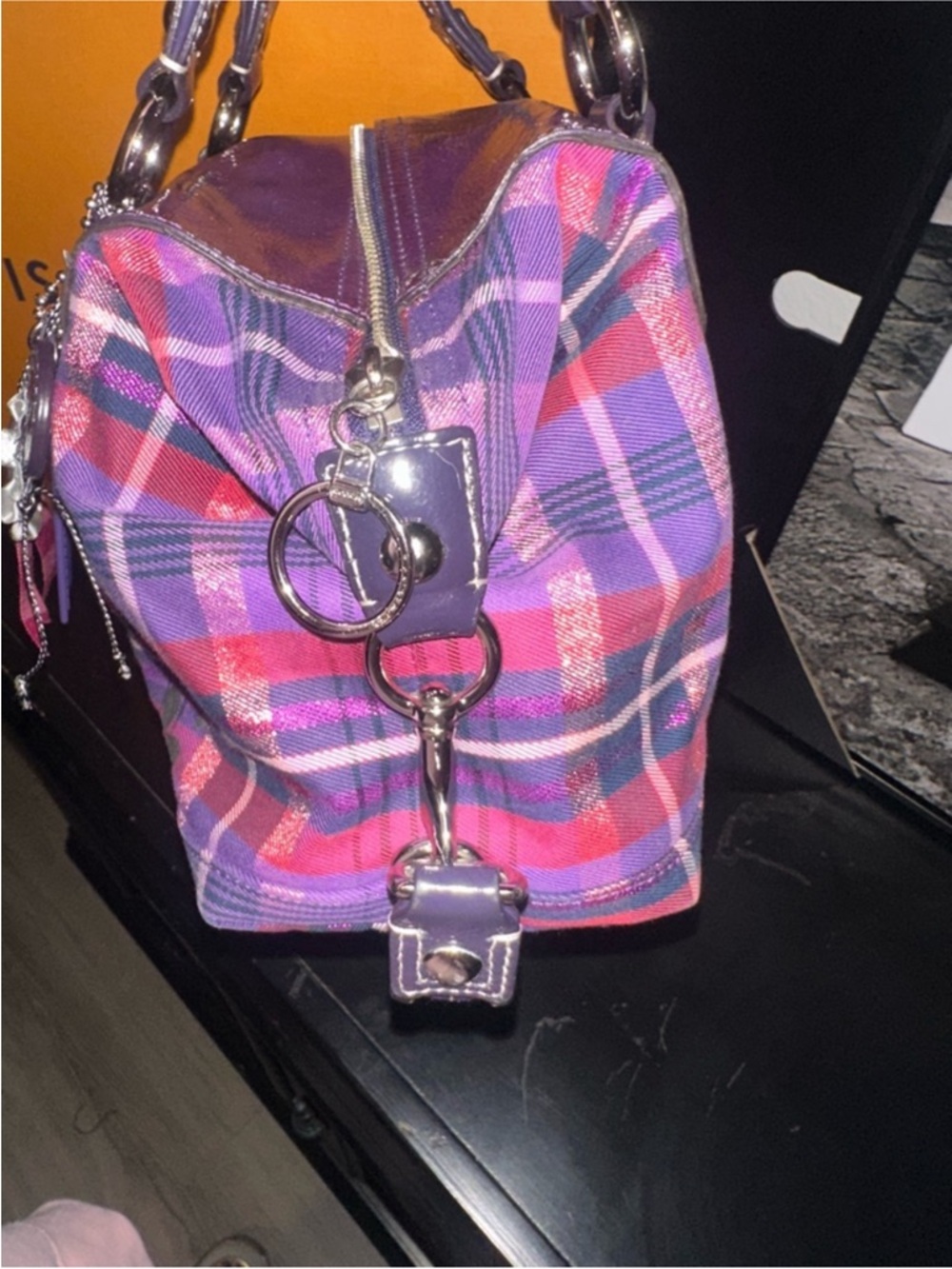 Coach Poppy Tartan Purple Plaid Satchel with Magenta Accents 4 hang tags - Picture 16 of 16